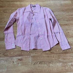 Theory Pink and White Striped Button-Down Shirt